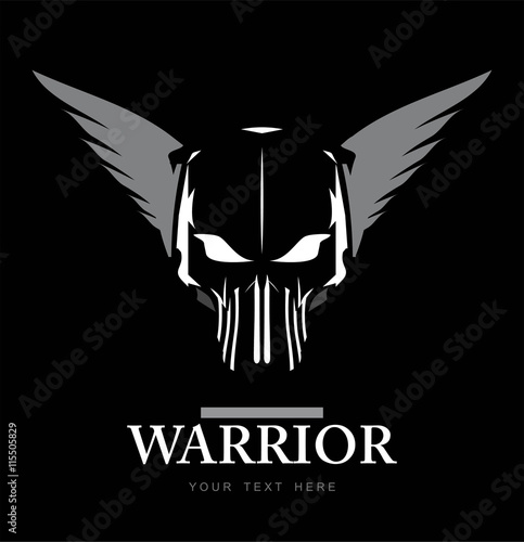 Winged Skull in white and black.