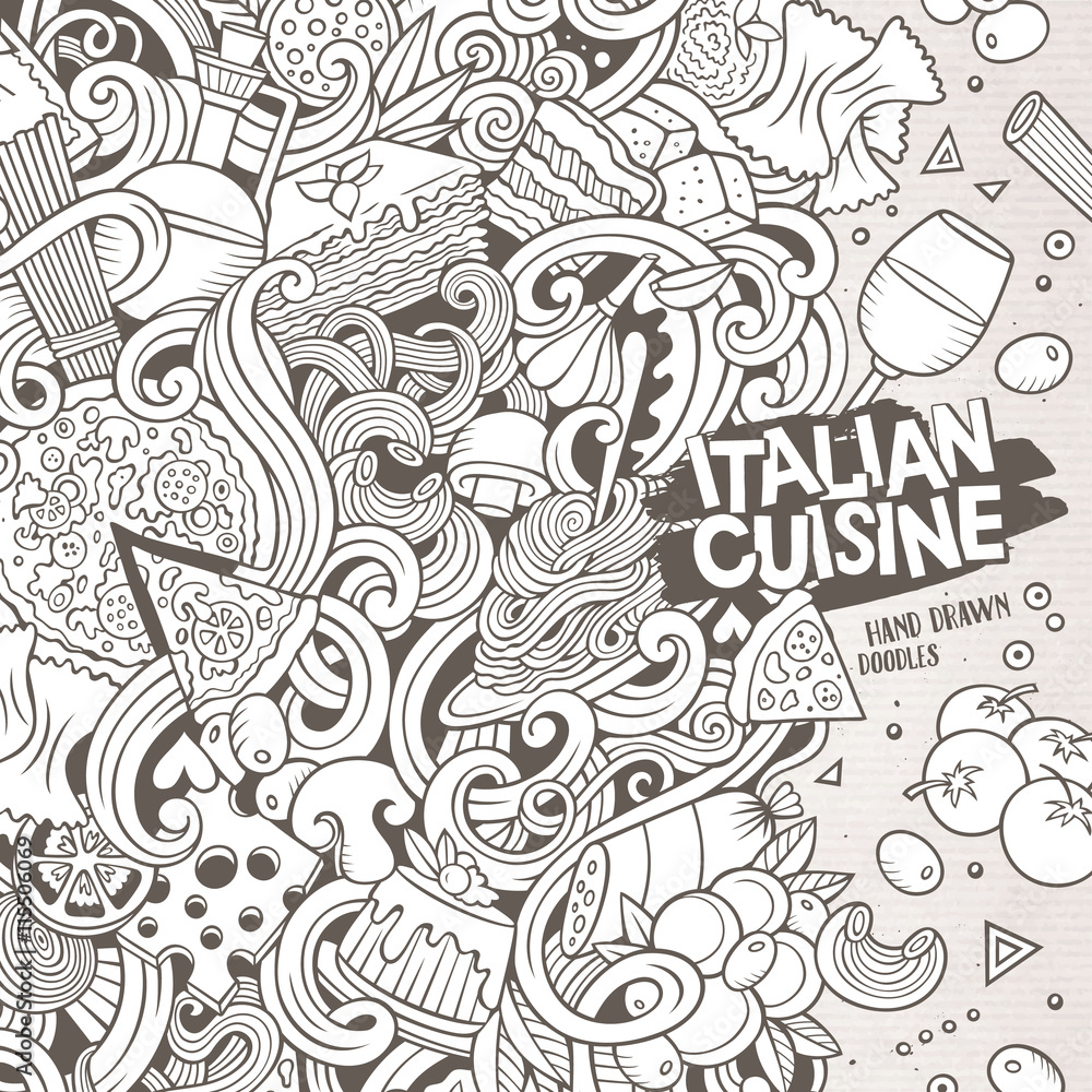 Cartoon hand-drawn doodles Italian food illustration