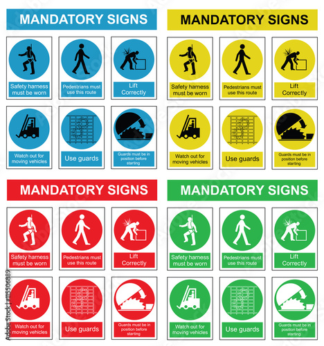 Four colour mandatory health and safety sign collection 