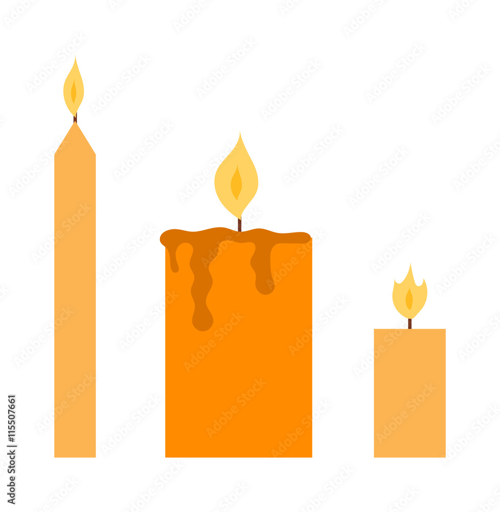 Vector candles in flat style. Candles light flame christmas candlelight wax decoration. Celebration glowing religion candles birthday traditional decoration. Romance night bright flame. Vector candles in flat style. Candles light flame christmas candlelight wax decoration. Celebration glowing religion candles birthday traditional decoration. Romance night bright flame.