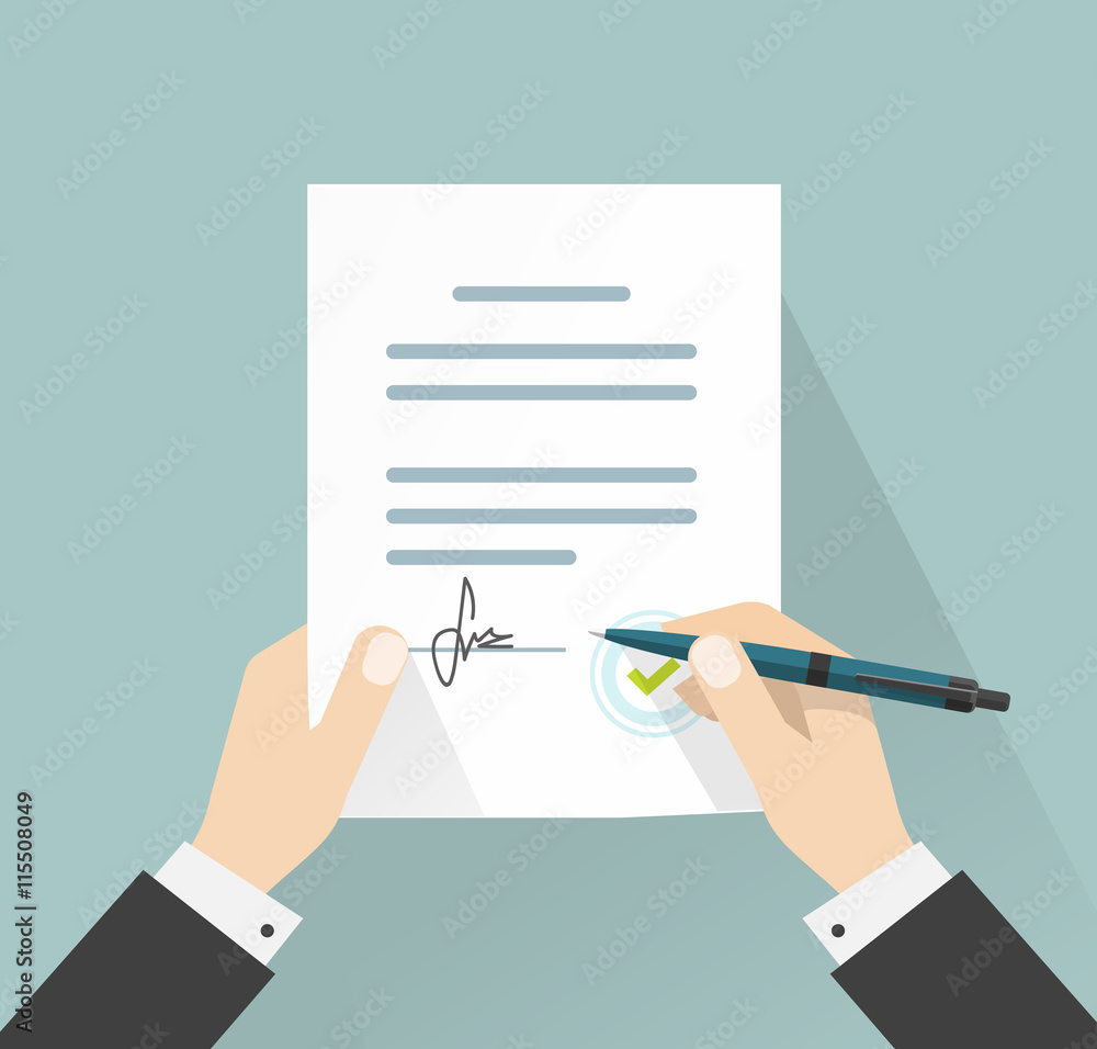 Agreement Or Contract Deal Businessman Signing Document Vector Agreement Or Contract Deal Businessman Signing Document Vector