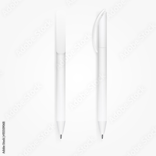 Pen Set Of Corporate Identity And Branding Stationery Templates. Illustration Isolated On White. Mock Up Template Ready For Your Design.