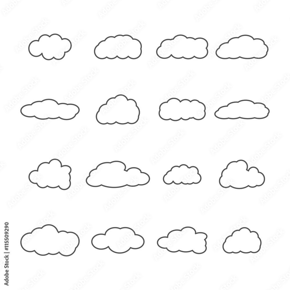 Set of icons of clouds, vector illustration. Set of icons of clouds, vector illustration.
