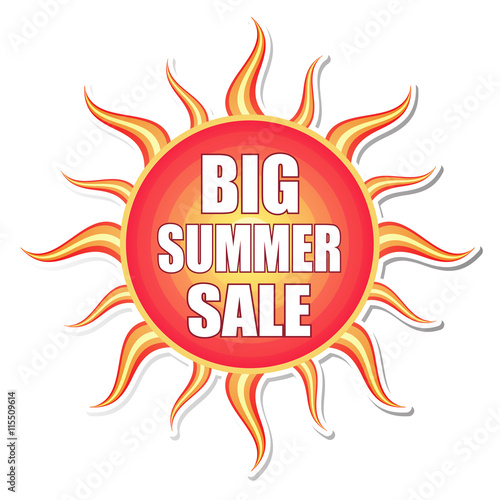 big summer sale in sun label, vector