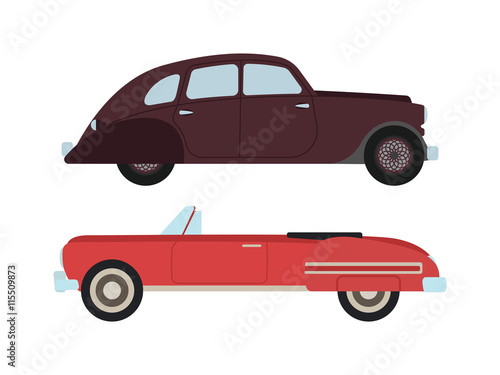Retro cars icons vintage vector. Classic transportation auto vehicle retro car. Retro car nostalgia automobile old design. Graphic emblem race engine machine shop antique wheels set.