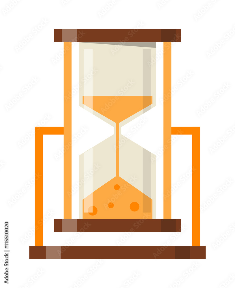 Transparent sandglass icon, time hourglass, sand clock flat design