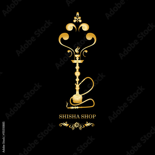 Golden Shisha, hookah black silhouette.