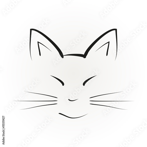 Silhouette of a cat face with big ears, painted black brush strokes. Abstract illustration, isolated vector.