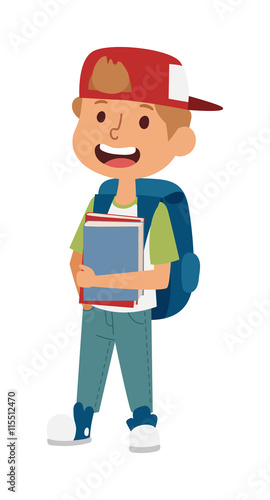 School kid going study, childhood happy primary education character vector. School kid education and happy school kid study at primary school. School kids preschool classroom.