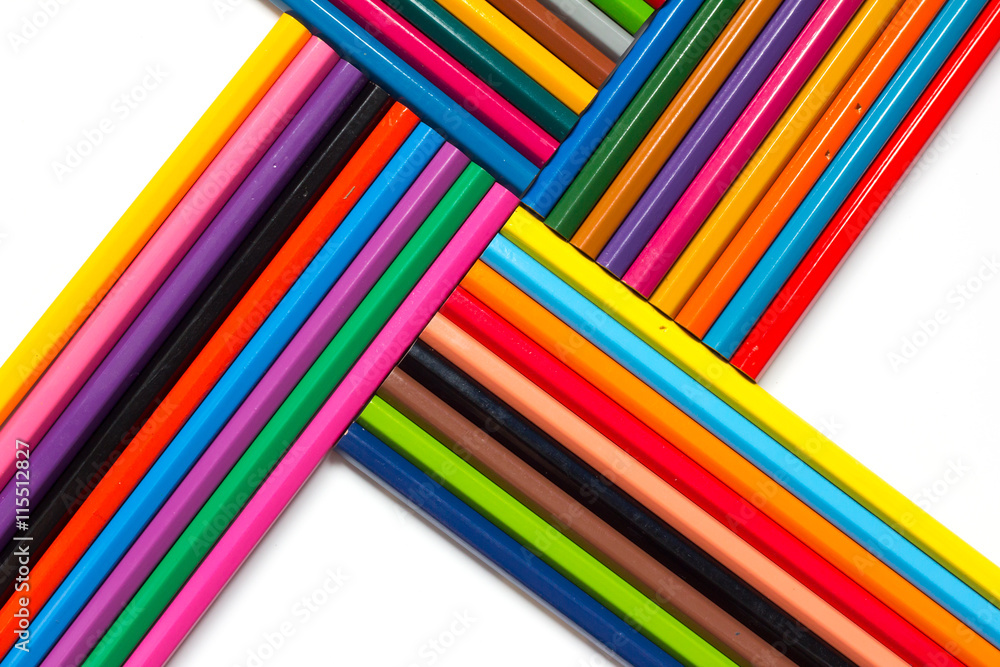 Abstract composition of color pencil on white background