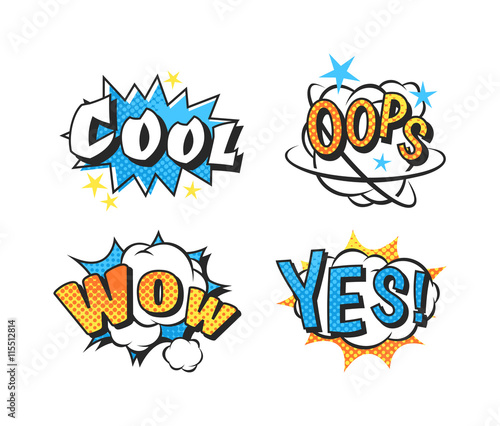 Pop art comic speech bubble boom effects vector. Bubble boom speech and pop explosion bang bubble boom. Communication cloud fun humor book splash element abstract funny balloon.