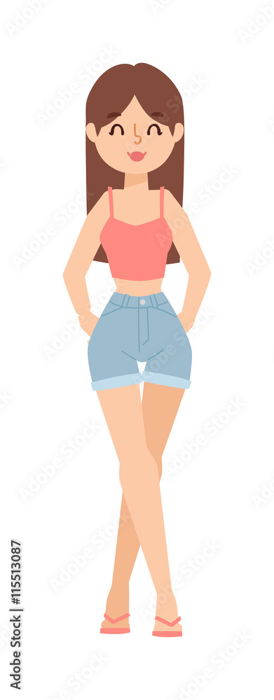 Funny glamor fashion girl and stylish fashion girl vector. Sketch smiling beautiful young woman model in bright hipster summer casual cloth. Fashion girl cute trendy teenage lifestyle. Funny glamor fashion girl and stylish fashion girl vector. Sketch smiling beautiful young woman model in bright hipster summer casual cloth. Fashion girl cute trendy teenage lifestyle.