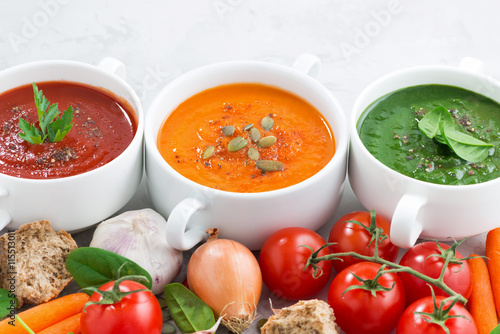 assortment of vegetable cream soups and ingredients