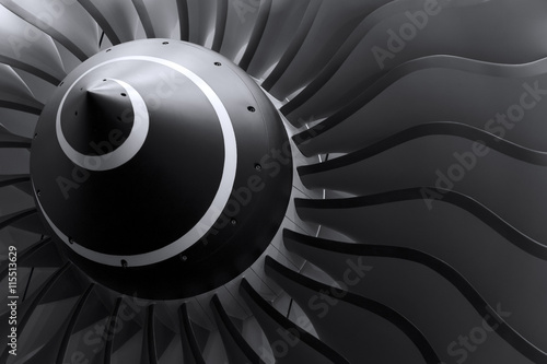 Turbine blades of turbo jet engine for passenger plane, aircraft concept, aviation and aerospace industry  photo