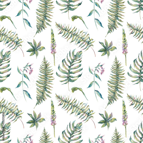 Tropical watercolor leaf seamless pattern