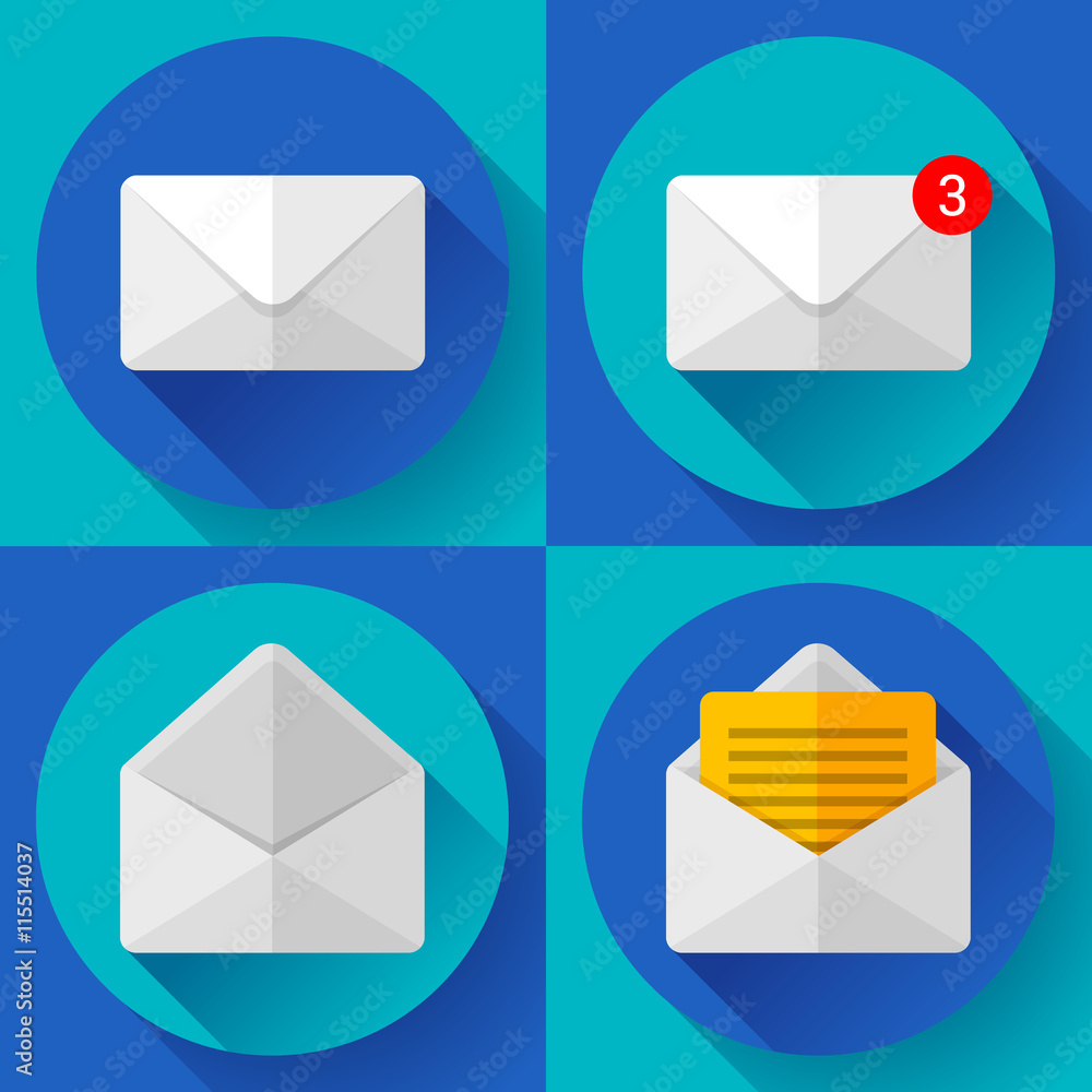 Set Mail Icon Open Envelope new letter message notification Flat 2.0 design. Set Mail Icon Open Envelope new letter message notification Flat 2.0 design.