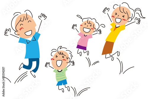 飛び跳ねて喜ぶ家族