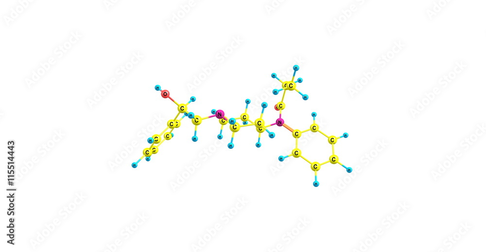 beta-Hydroxyfentanyl molecular structure isolated on white
