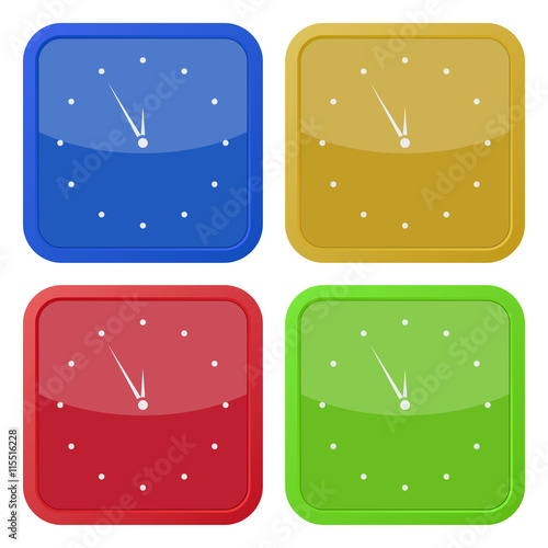 set of four square icons with last minute clock