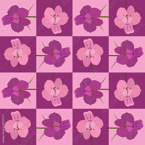 Pink and crimson seamless flower pattern. Vector seamless texture