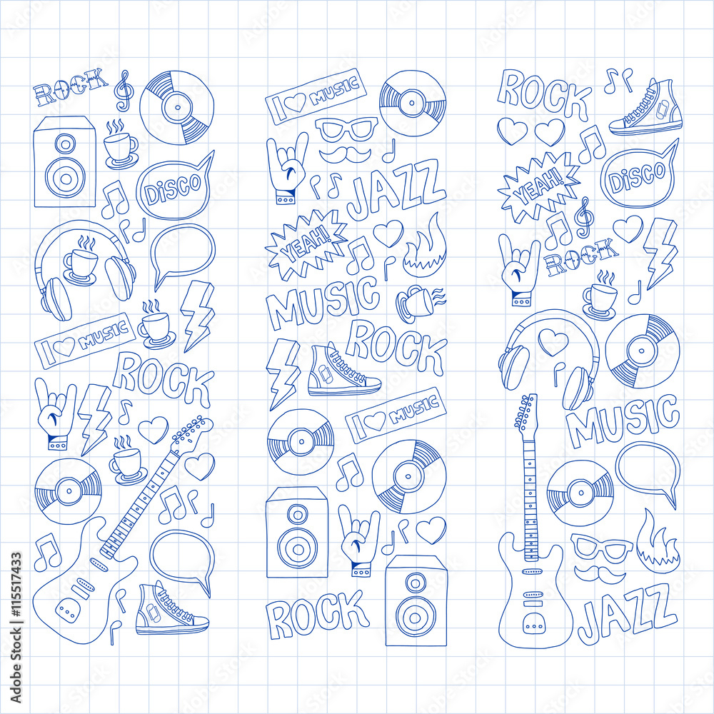Obraz premium Music doodle vector set