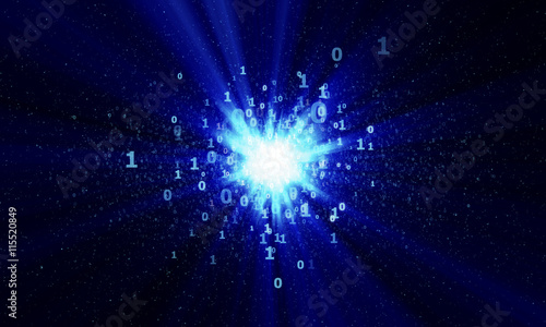 Fototapeta Naklejka Na Ścianę i Meble -  abstract digital binary star with blue rays in cyberspace