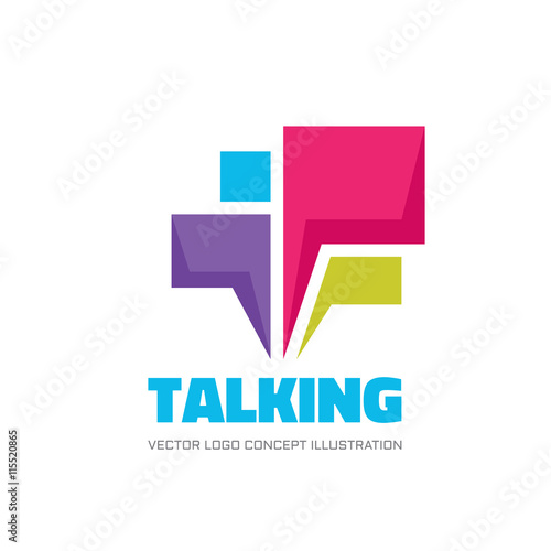 Talking - speech bubbles vector logo concept illustration in flat style. Dialogue icon. Chat sign. Social media symbol. Communication messages insignia. Design element.