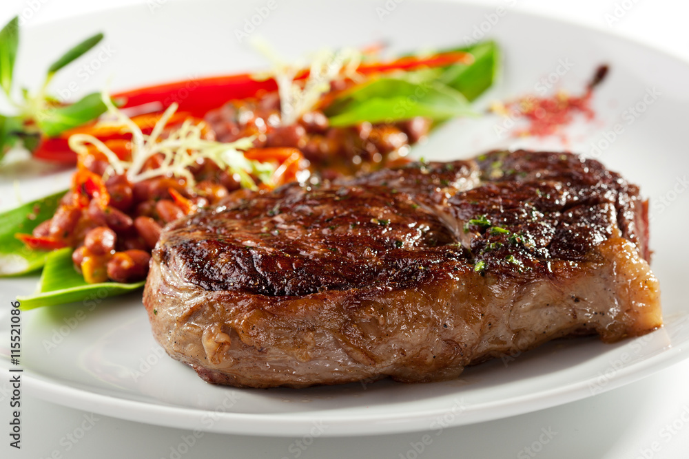 Beef Steak with Red Bean Garnish Beef Steak with Red Bean Garnish