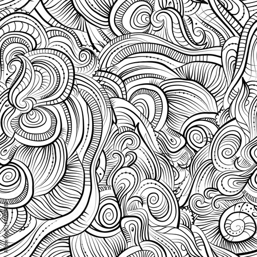 Fototapeta Naklejka Na Ścianę i Meble -  Vintage line art abstract nature ornamental seamless pattern
