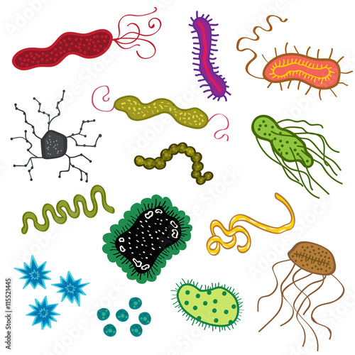 Bacteria and virus cells germs epidemic bacillus icons isolated vector illustration set design