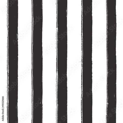Seamless black stripes on white background. Vector texture. Wide lines with rough, artistic edges. 