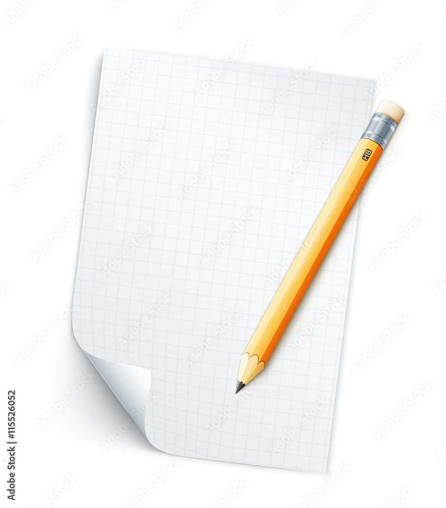 Blank sheet of paper with grid and pencil Blank sheet of paper with grid and pencil