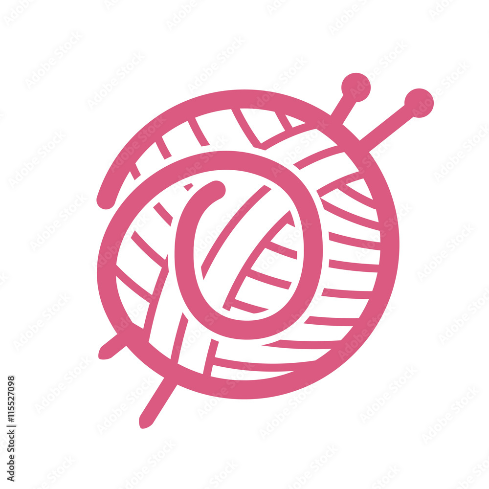 Number zero logo with skein of yarn and knitting needles. Number zero logo with skein of yarn and knitting needles.