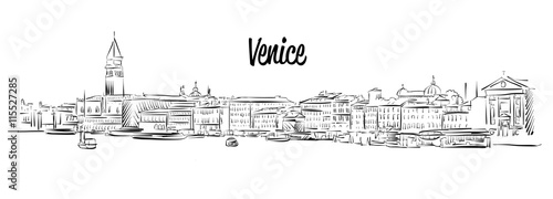 Venice Skyline, Italy, Hand drawn Vector Sketch