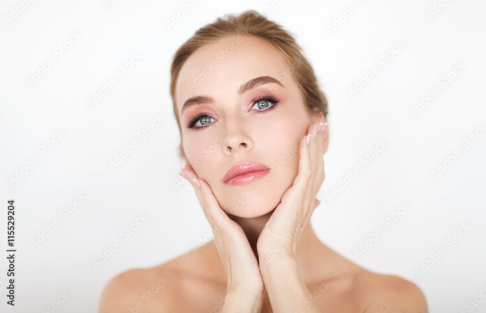 beautiful young woman face and hands beautiful young woman face and hands