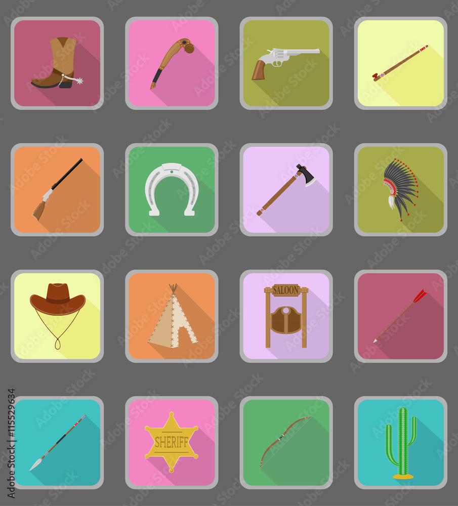 wild west flat icons vector illustration wild west flat icons vector illustration