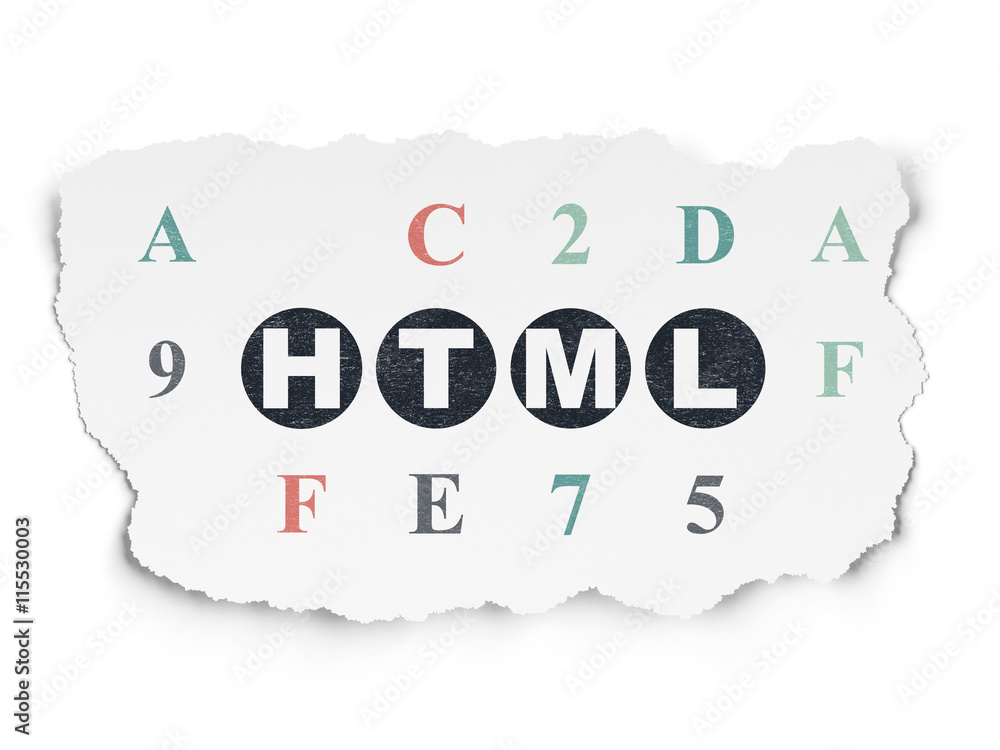 Programming concept: Html on Torn Paper background Programming concept: Html on Torn Paper background
