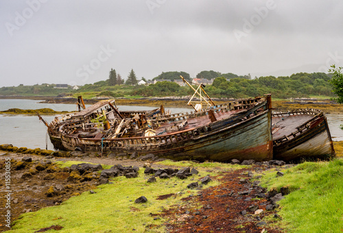 The old wooden boats at Salen Pier  Isle of Mull  Scotland  UK