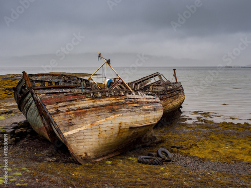 The old wooden boats at Salen Pier  Isle of Mull  Scotland  UK