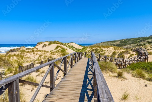 Foot bridge at Cala Mesquida - beautiful coast of island Mallorca  Spain