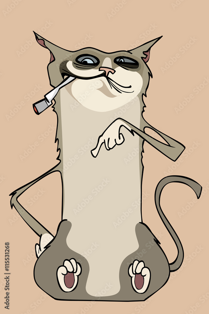 funny cartoon cat sitting with cigarette in mouth Stock Vector | Adobe Stock