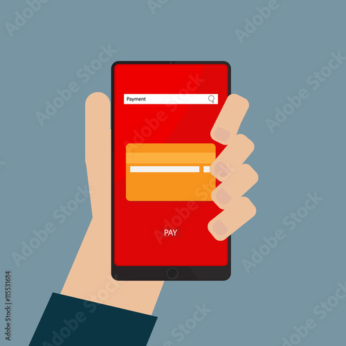 Human hand with nfc payments concept,communication technology. vector illustration in flat design..