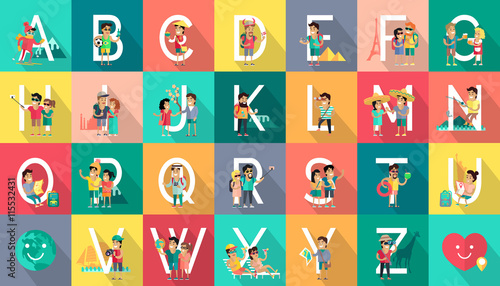 Alphabet Mobile People Vector Flat Design Concept