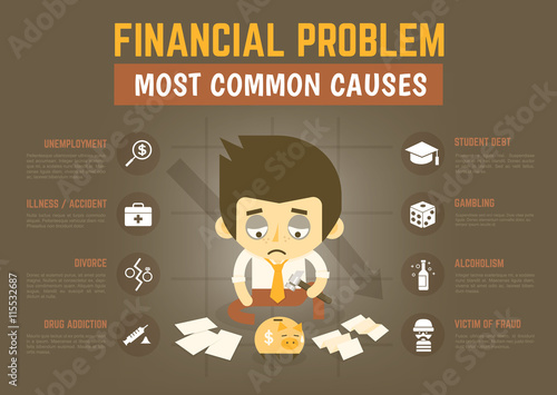 infographics cartoon character about most common financial probl