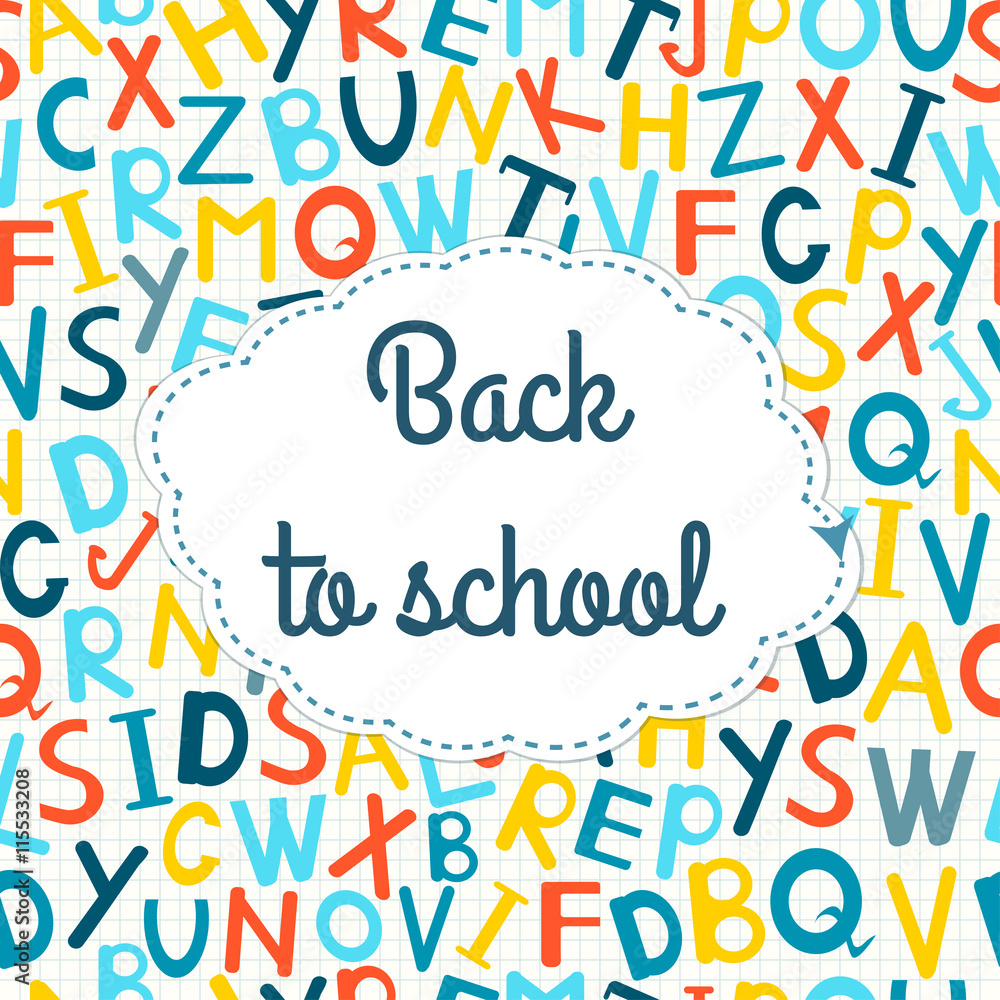 Back to school text , doodle alphabet  colorful background