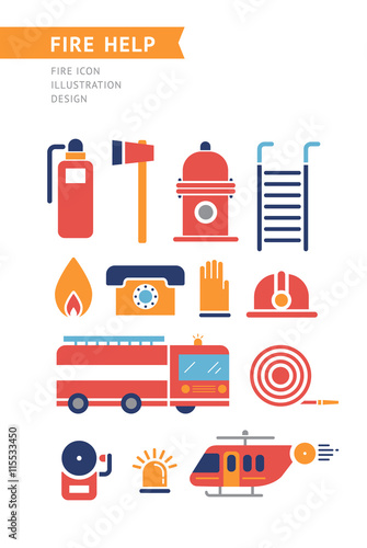 Fire Help Conceptual Vector Icons Set.