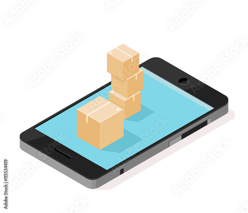 Isometric vector illustration of ordering and package delivery concept.

Online Order and Delivery from Website.