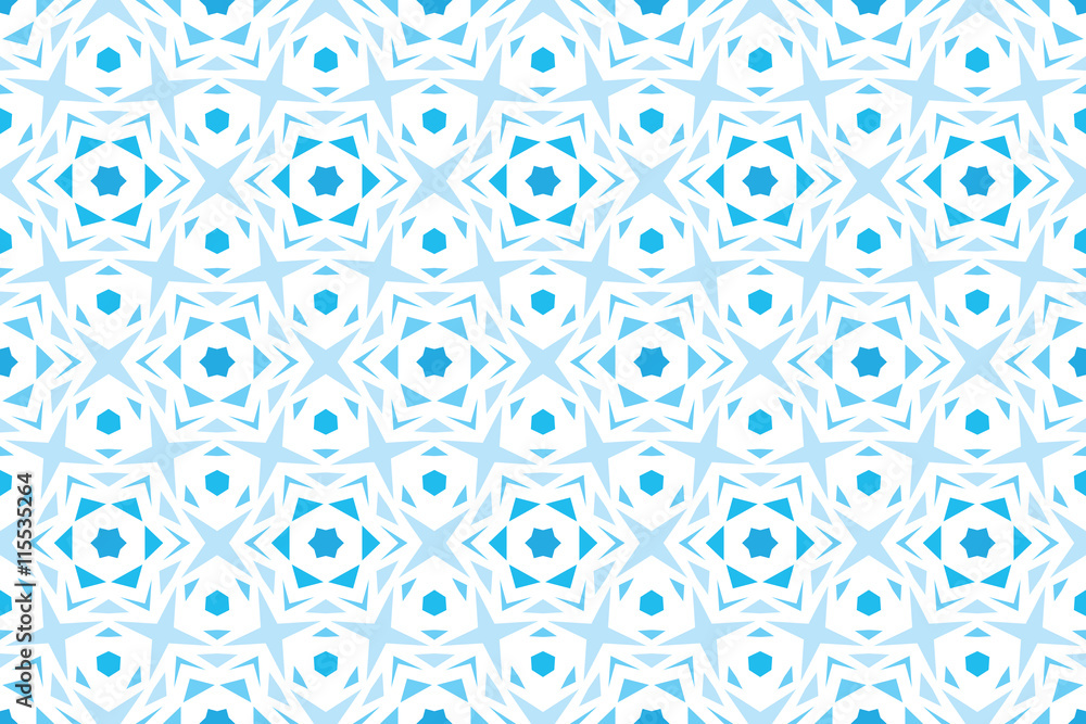 Blue snowflake seamless pattern, star cyan icon backdrop, hexagon shape background, geometric design Blue snowflake seamless pattern, star cyan icon backdrop, hexagon shape background, geometric design