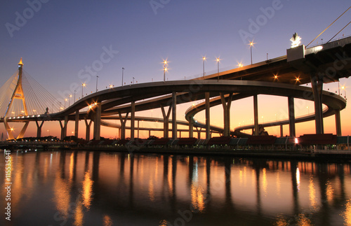 Night view of Bhumibol Bridge in Thailand, also known as the Industrial Ring Road Bridge © Direk Takmatcha