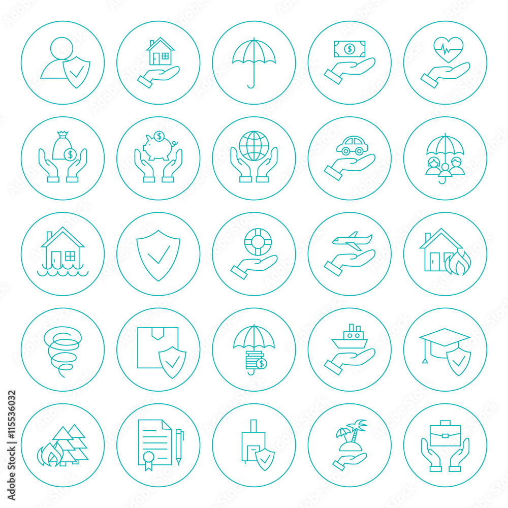 Line Circle Insurance Icons Set Line Circle Insurance Icons Set